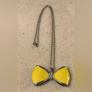 Yellow Bow Pendant Necklace with Silver Chain